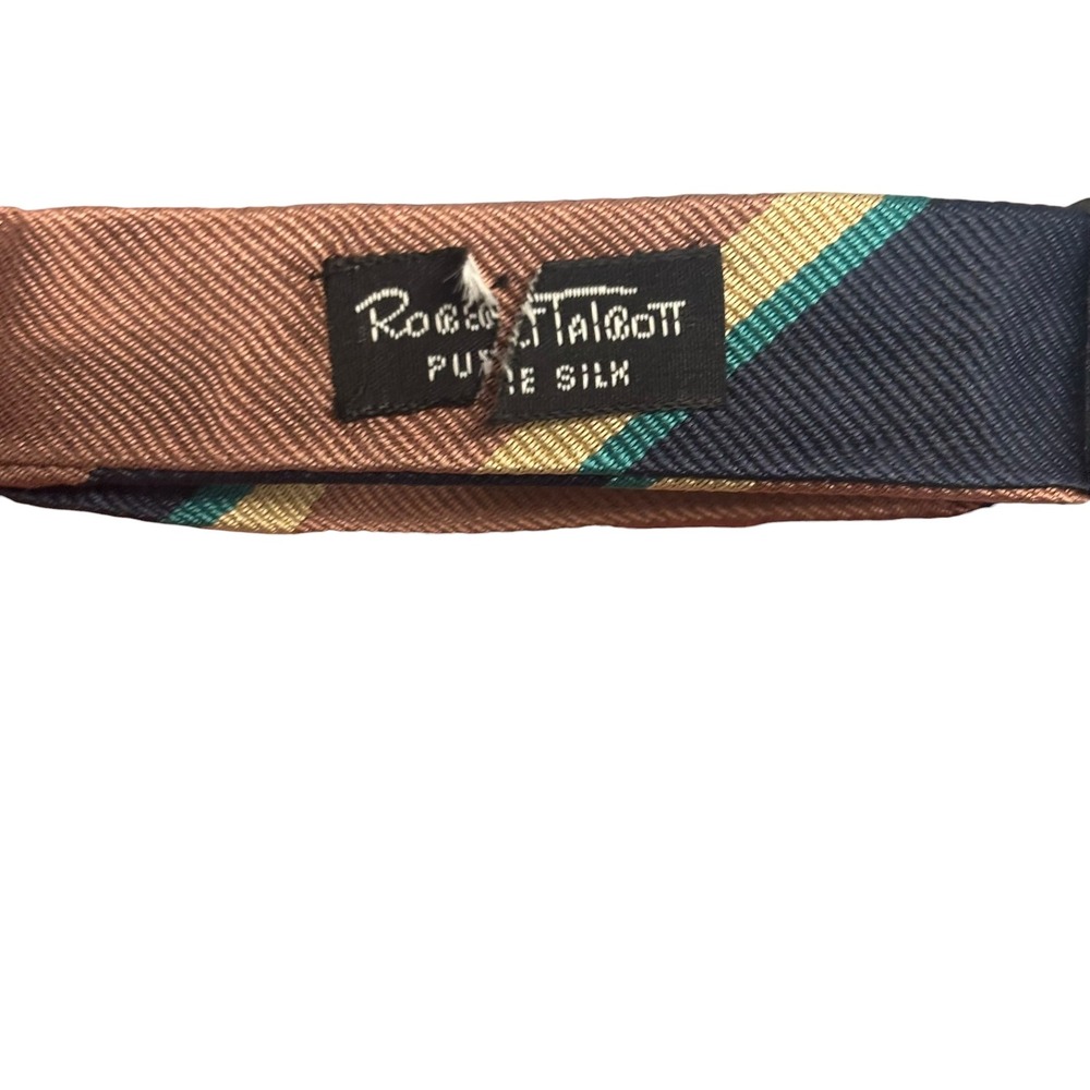 Robert Talbott Mens Silk Self-Tie Bow Tie Pink Navy Green Gold Striped USA - Picture 5 of 5